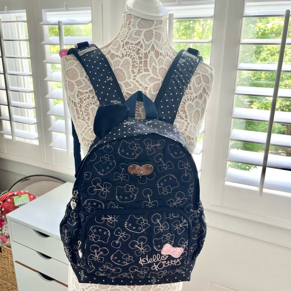 hello kitty black backpack Kawaii Sanrio Schoolbag High School Student Gift C73b Featuring an embroidered Hello Kitty face adorned with a classic hounds tooth bow Hello Kitty Black Backpack